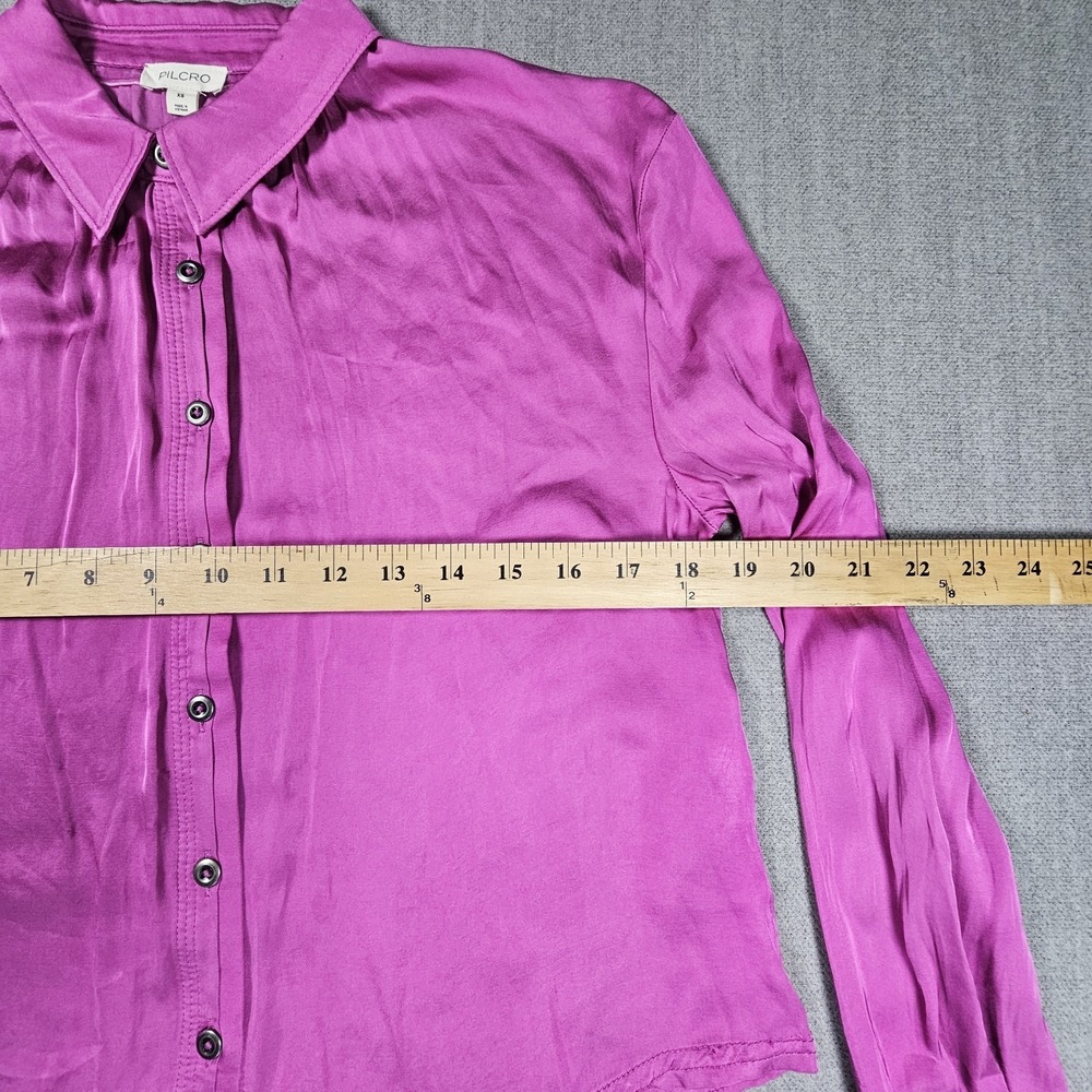 Pilcro Anthropologie Women's Satin Button Down Long Sleeve Pink Shirt Sx XS - Picture 5 of 10